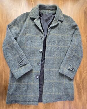 Vintage 60s 70s Silton California Men's Plaid Wool Car Coat Jacket Size 40 Blue